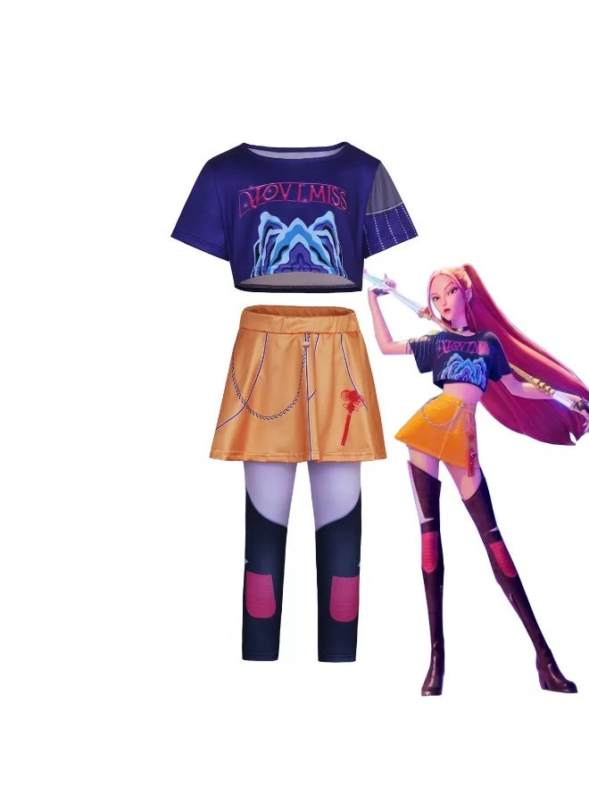 JAYATO Halloween K-POP Demon Hunters Team Cosplay Costume, Mira Anime Costume - (Top + Skirt Pants) 130 cm for Girls, Birthday Gifts - Image 1
